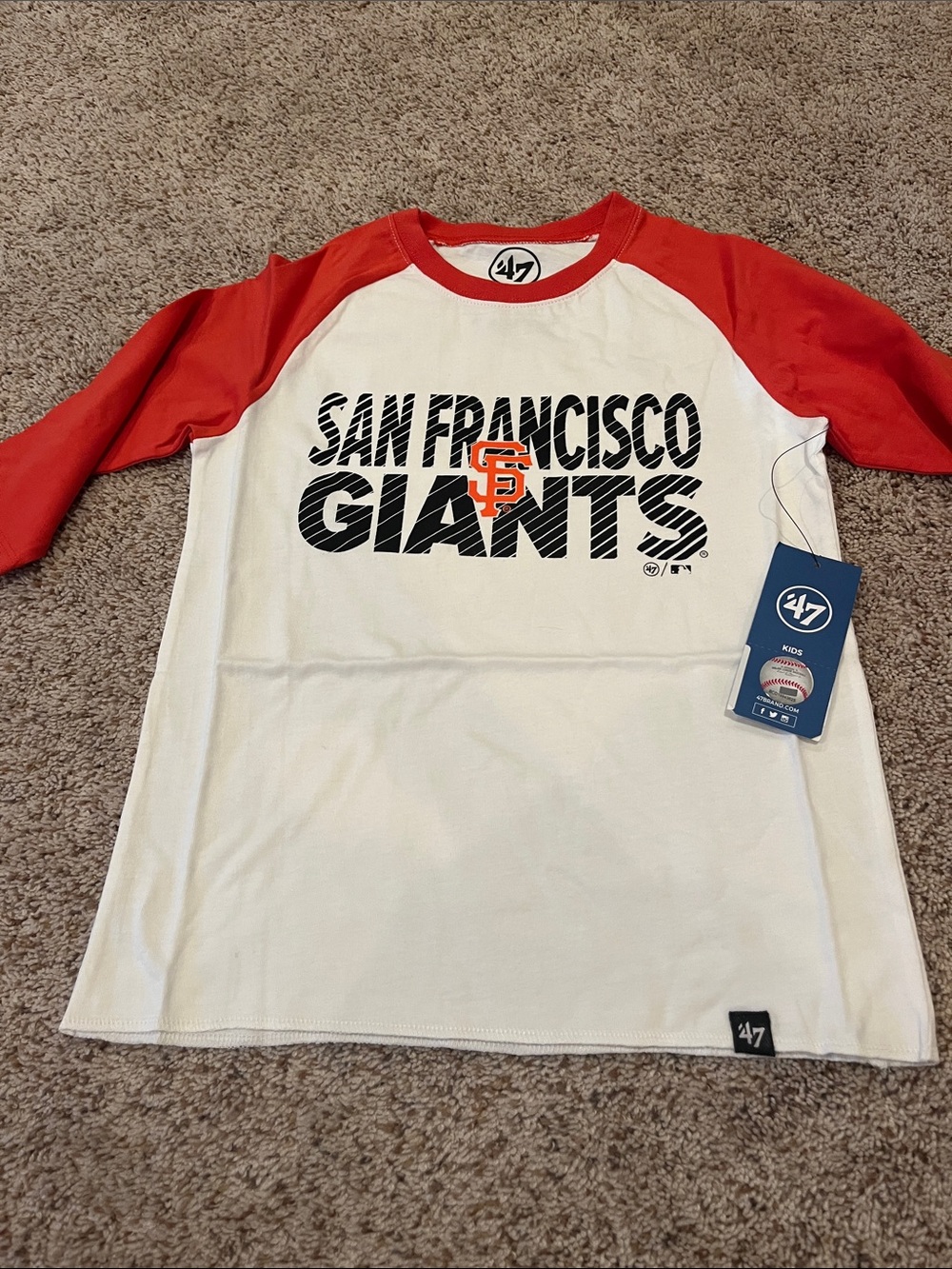 47 Kids San Francisco Giants White and Red Raglan 3/4 Sleeve Tee